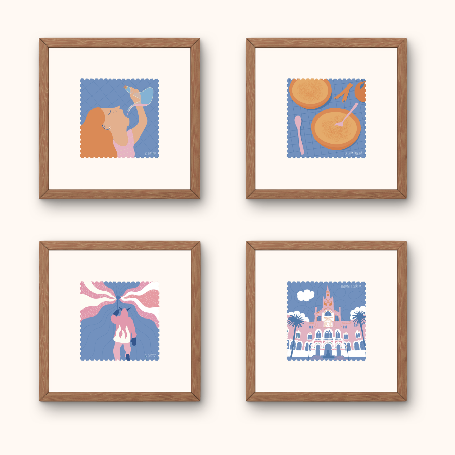 Illustrations des traditions catalanes réalisés par Amélie Decomble alias Amélimón pour décorer les bureaux de Skyscanner