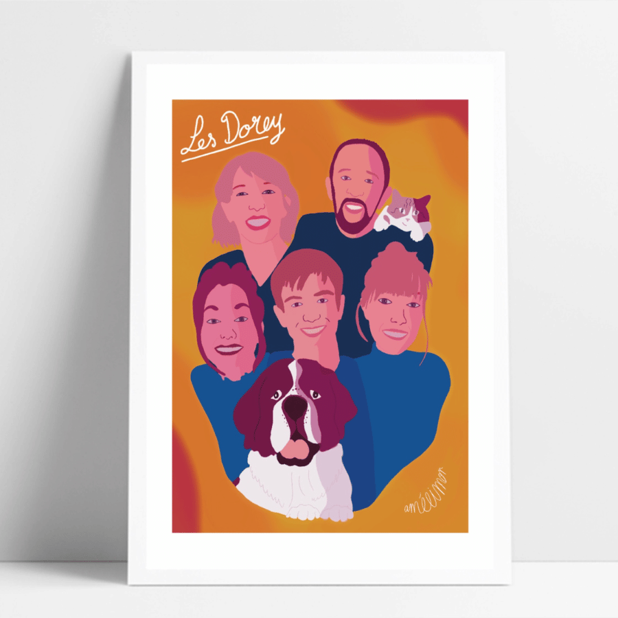 Personalized portrait pf a happy Family