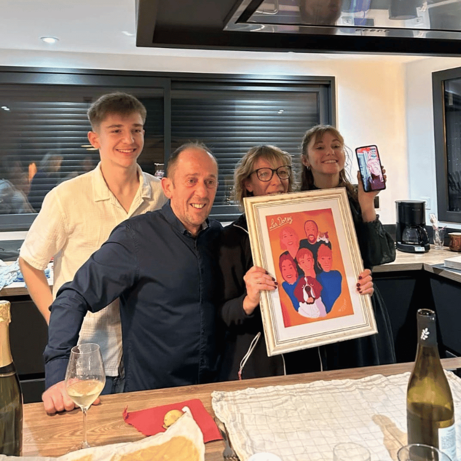 Happy family with there personalized portrait